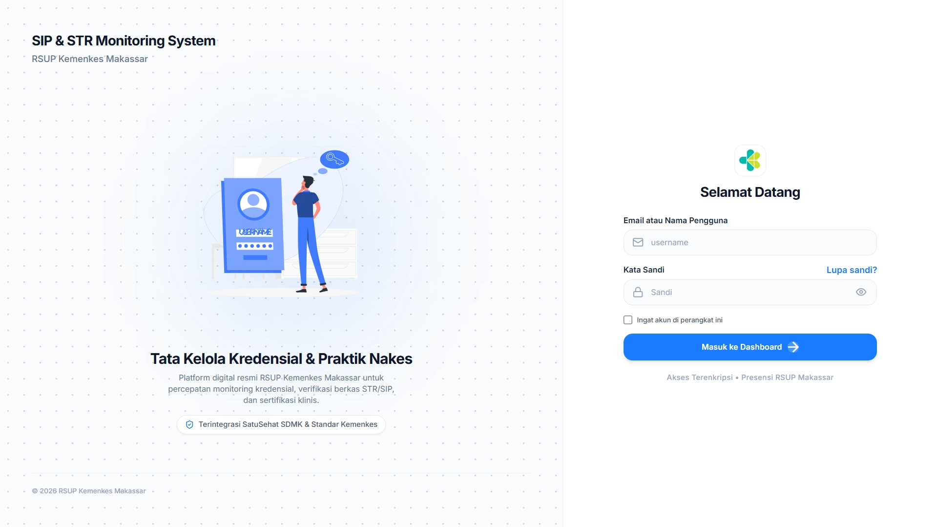 Portal Login & Autentikasi Sistem SIP & STR Monitoring